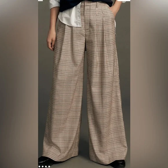 Maeve By Anthropologie The Avery Pleated Wide-Leg Trousers Plaid Edition - Picture 2 of 16